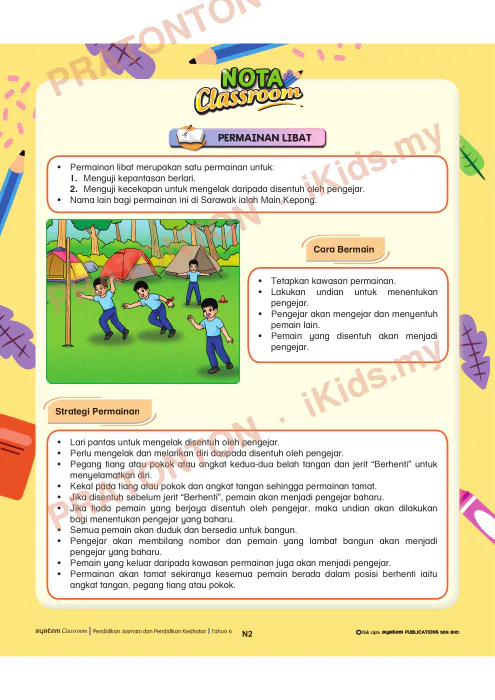 Pratonton muka 2 lembaran Nota Unit 8 — Pendidikan Jasmani: Cabaran Rekreasi — Pendidikan Kesihatan Tahun 6