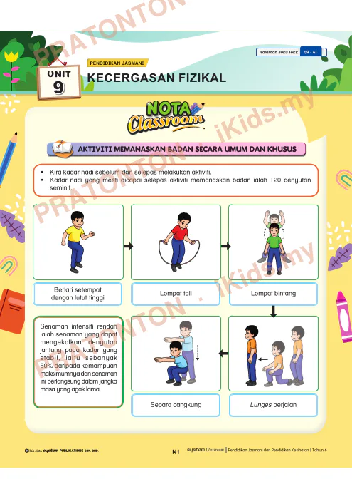 Pratonton muka 1 lembaran Nota Unit 9 — Pendidikan Jasmani: Kecergasan Fizikal — Pendidikan Kesihatan Tahun 6