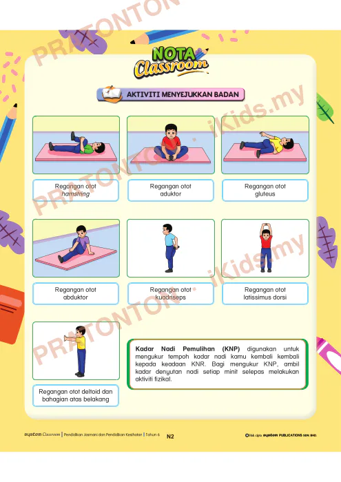 Pratonton muka 2 lembaran Nota Unit 9 — Pendidikan Jasmani: Kecergasan Fizikal — Pendidikan Kesihatan Tahun 6