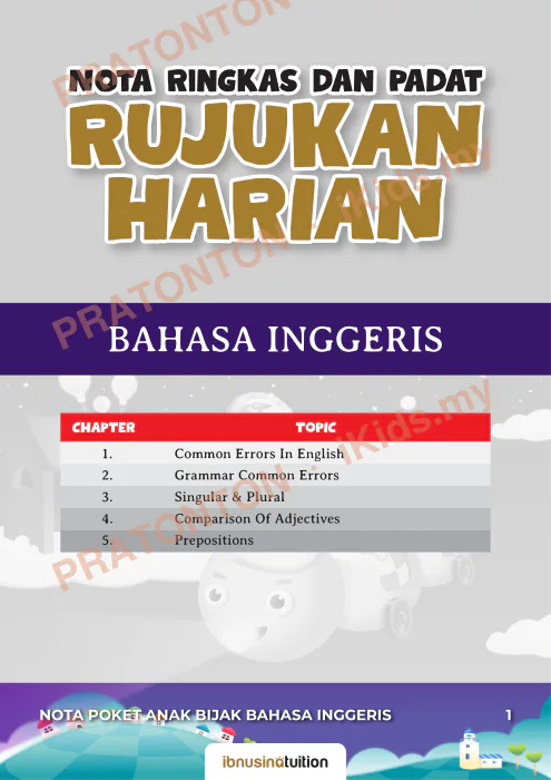 Pratonton muka 2 lembaran O K N O TA — Bahasa Inggeris Tahun 1