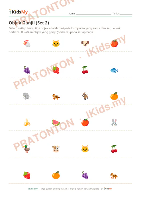 Pratonton muka 1 lembaran Objek Ganjil (Set 2) — Logik/Teka-teki Tadika (2-6)