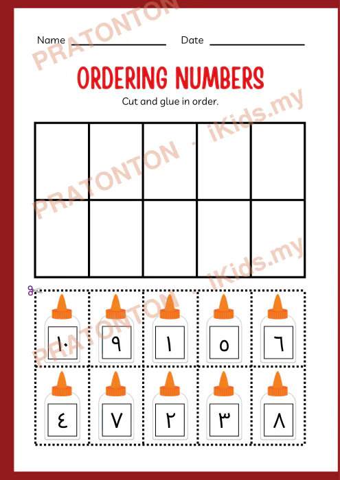 Pratonton muka 1 lembaran ORDERING NUMBERS — Matematik Tahun 1