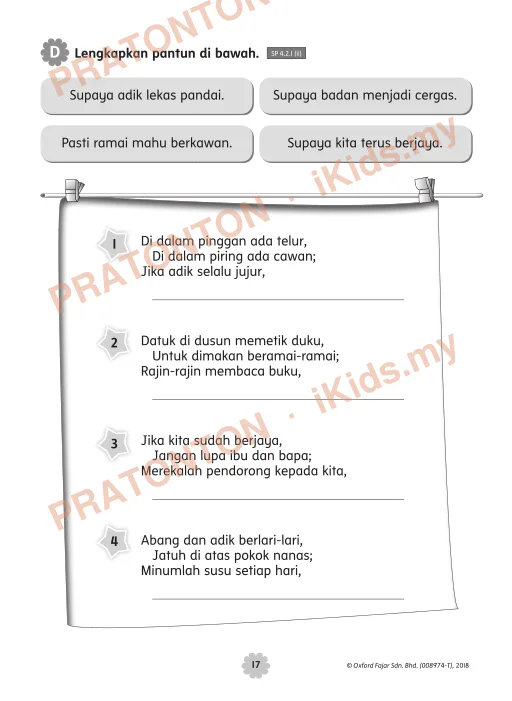 Pratonton muka 4 lembaran © Oxford Fajar Sdn. Bhd. (008974-T), 2018 — Bahasa Melayu Tahun 1