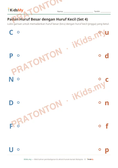 Pratonton muka 1 lembaran Padan Huruf Besar dengan Huruf Kecil (Set 4) — Bahasa Melayu Tahun 1
