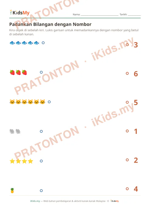 Pratonton muka 1 lembaran Padankan Bilangan dengan Nombor (Set 3) — Matematik Anak Istimewa