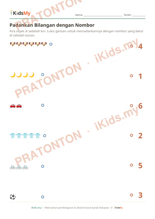 Pratonton muka 1 lembaran Padankan Bilangan dengan Nombor (Set 4) — Matematik Anak Istimewa