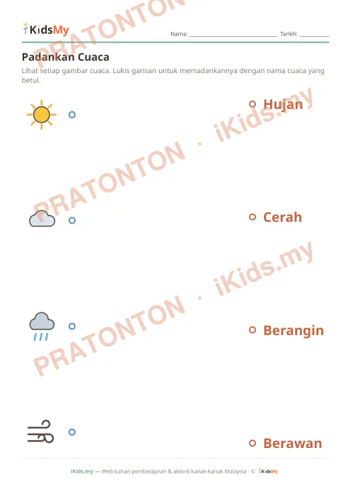 Pratonton muka 1 lembaran Padankan Cuaca — Sains Tadika (2-6)
