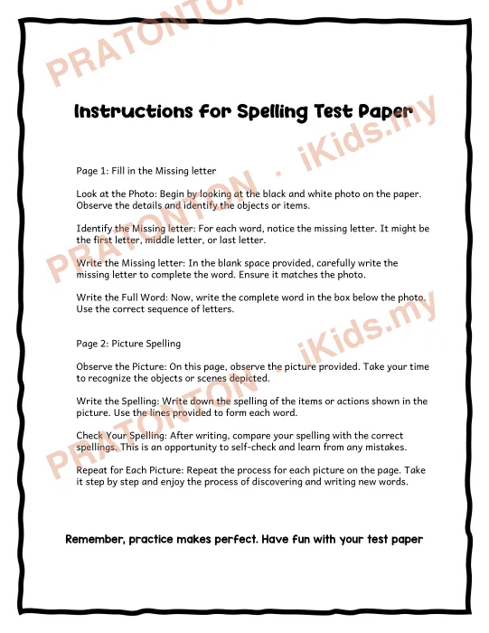 Pratonton muka 1 lembaran Page 2: Picture Spelling — Bahasa Inggeris Tahun 1