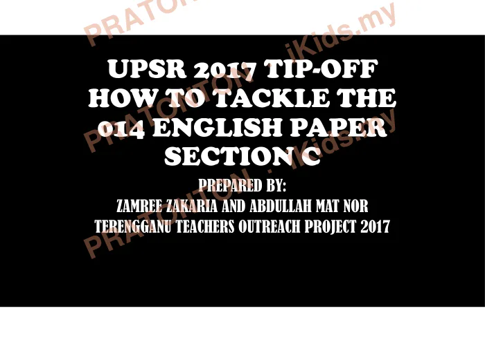 Pratonton muka 1 lembaran Panduan Menjawab Kertas Penulisan UPSR 2017 — Bahagian C — Bahasa Inggeris Tahun 6