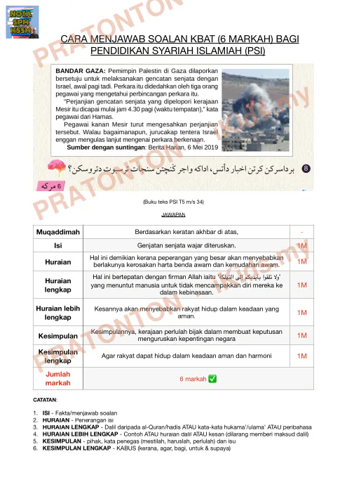 Pratonton muka 1 lembaran Panduan Menjawab Soalan KBAT 6 Markah — Pendidikan Syariah Islamiah dan PQS — Pendidikan Islam Tahun 5