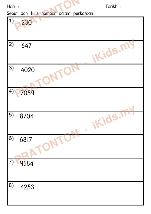 Pratonton muka 1 lembaran Part 1 tajuk 1 NOMBOR DAN OPERASI — Matematik Tahun 4