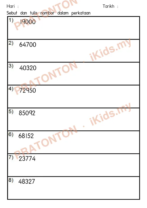 Pratonton muka 2 lembaran Part 1 tajuk 1 NOMBOR DAN OPERASI — Matematik Tahun 4