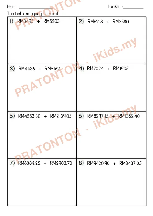 Pratonton muka 1 lembaran Part 1 Tajuk Wang Tahun 4 — Matematik Tahun 4