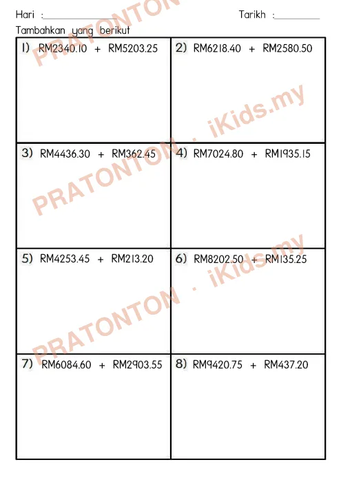 Pratonton muka 2 lembaran Part 1 Tajuk Wang Tahun 4 — Matematik Tahun 4