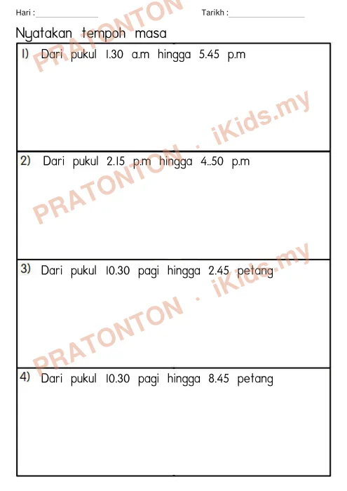 Pratonton muka 1 lembaran Part 2 Tajuk Masa dan Waktu — Matematik Tahun 4