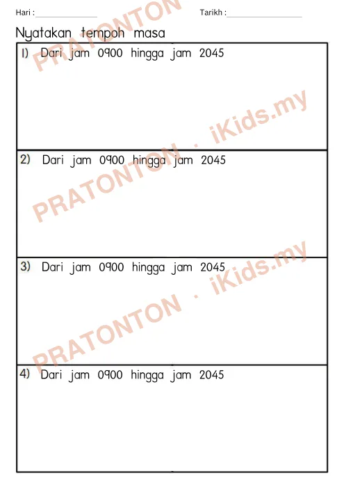 Pratonton muka 2 lembaran Part 2 Tajuk Masa dan Waktu — Matematik Tahun 4