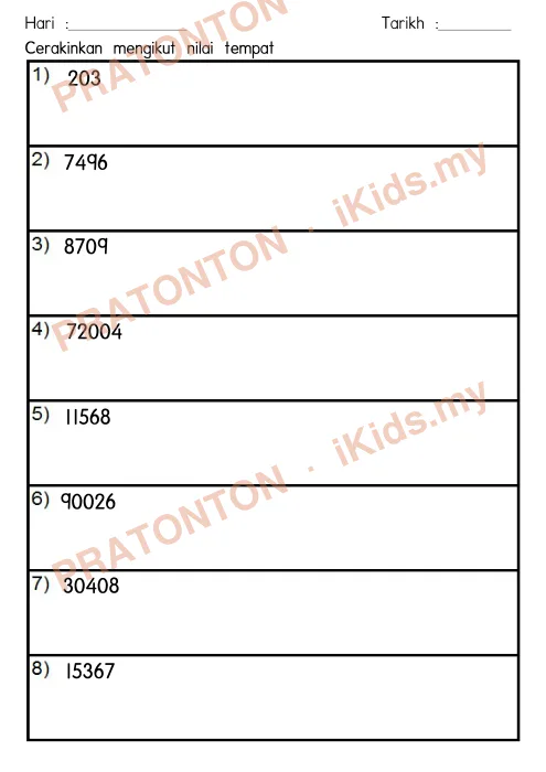 Pratonton muka 1 lembaran Part 2 Tajuk NOMBOR DAN OPERASI — Matematik Tahun 4