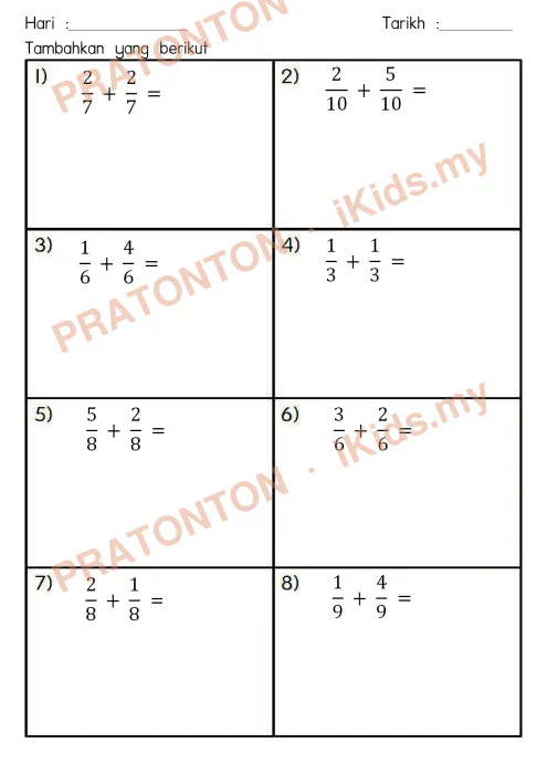 Pratonton muka 1 lembaran Part 2 Tajuk pecahan tahun 4 — Matematik Tahun 4
