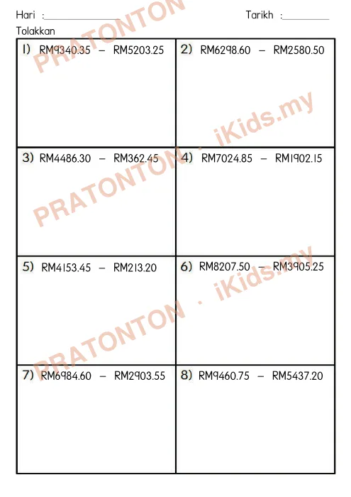 Pratonton muka 1 lembaran Part 2 Tajuk Wang Tahun 4 — Matematik Tahun 4