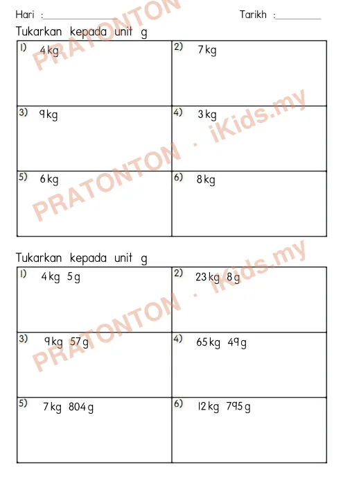 Pratonton muka 1 lembaran Latihan Ukuran — Matematik Tahun 4