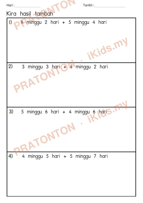Pratonton muka 1 lembaran Latihan Masa dan Waktu — Matematik Tahun 4