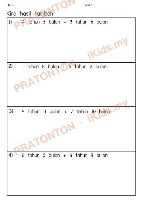 Pratonton muka 2 lembaran Latihan Masa dan Waktu — Matematik Tahun 4