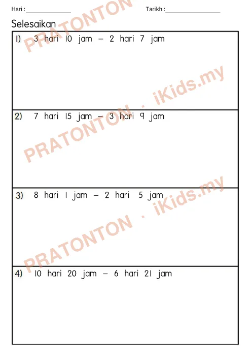 Pratonton muka 1 lembaran Latihan Masa dan Waktu — Matematik Tahun 4