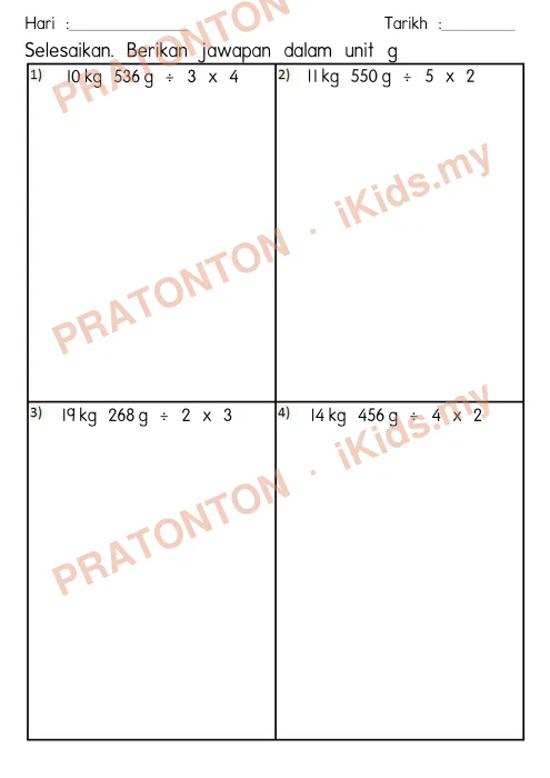 Pratonton muka 1 lembaran Latihan Ukuran — Matematik Tahun 4
