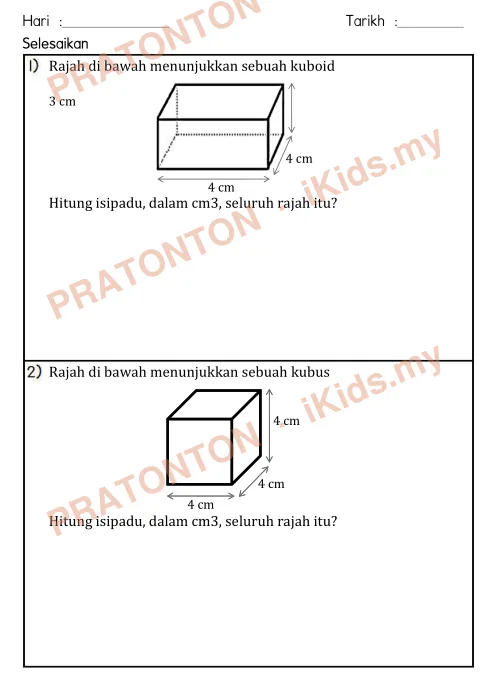 Pratonton muka 2 lembaran Latihan Ruang — Matematik Tahun 4