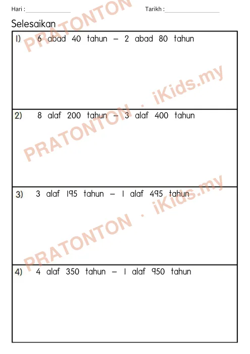 Pratonton muka 1 lembaran Latihan Masa dan Waktu — Matematik Tahun 4