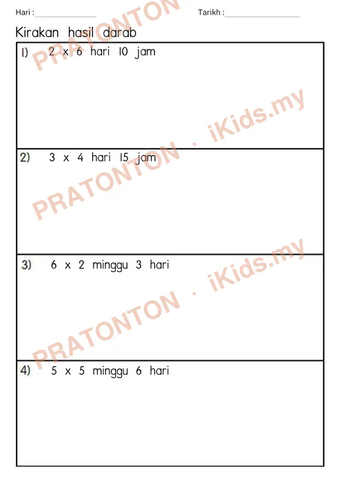 Pratonton muka 2 lembaran Latihan Masa dan Waktu — Matematik Tahun 4