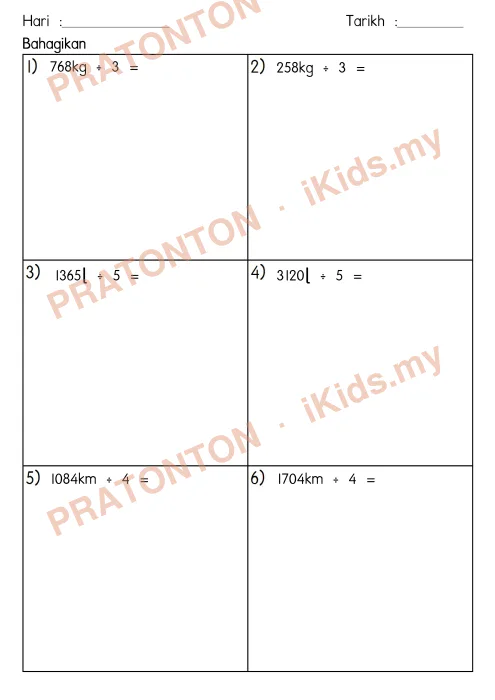 Pratonton muka 2 lembaran Latihan Nombor dan Operasi — Matematik Tahun 4