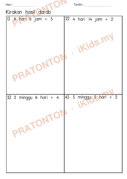 Pratonton muka 1 lembaran Latihan Masa dan Waktu — Matematik Tahun 4