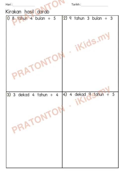 Pratonton muka 2 lembaran Latihan Masa dan Waktu — Matematik Tahun 4