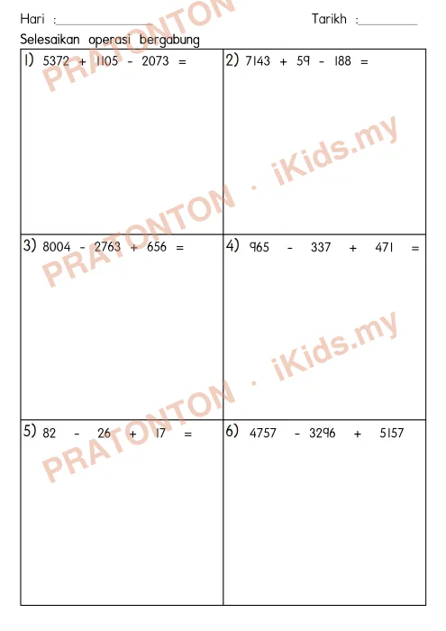 Pratonton muka 1 lembaran Latihan Nombor dan Operasi — Matematik Tahun 4