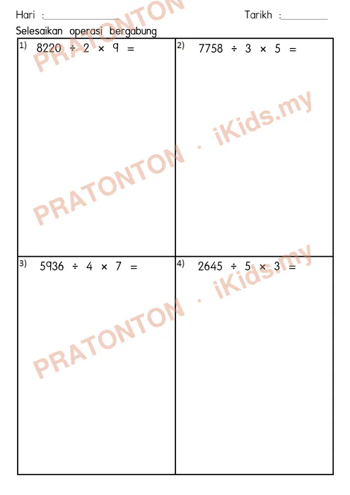 Pratonton muka 2 lembaran Latihan Nombor dan Operasi — Matematik Tahun 4