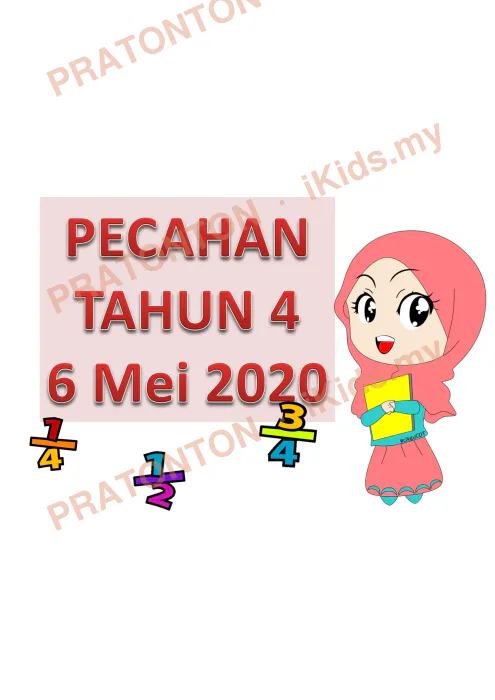 Pratonton muka 1 lembaran Latihan Pecahan — Matematik Tahun 4