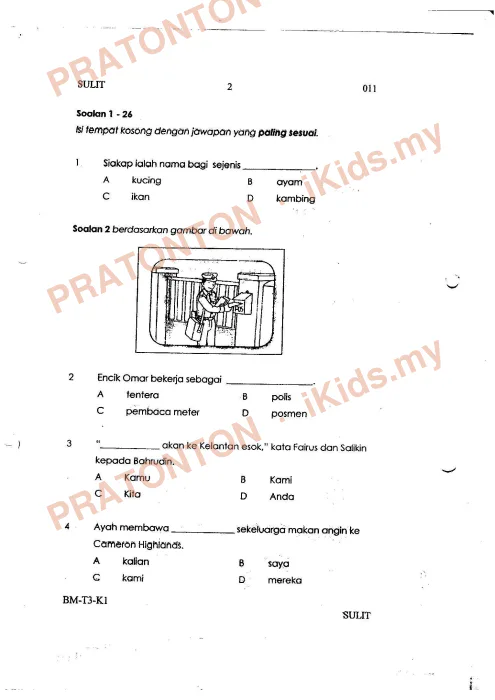 Pratonton muka 1 lembaran Pemahaman Bahasa Melayu — Bahasa Melayu Tahun 3
