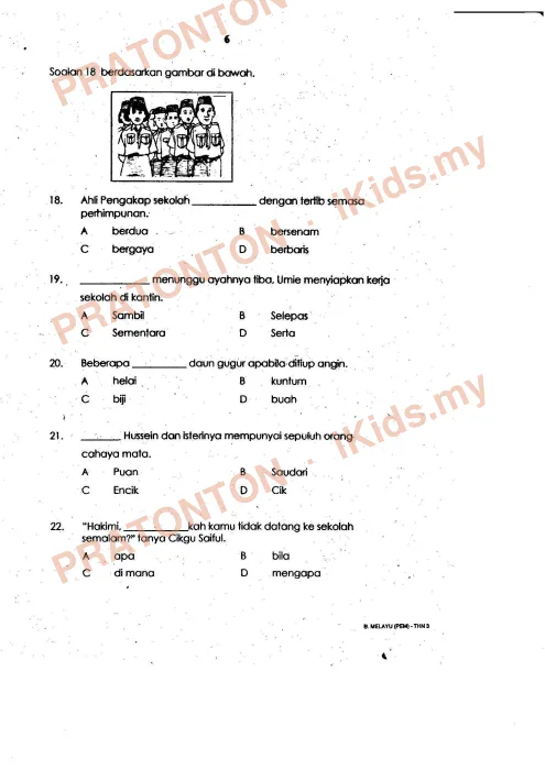 Pratonton muka 6 lembaran Pemahaman Bahasa Melayu — Bahasa Melayu Tahun 3