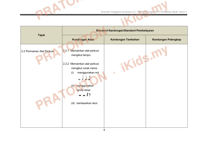 Pratonton muka 9 lembaran Pendidikan Muzik 1 — Pendidikan Kesenian Tahun 4