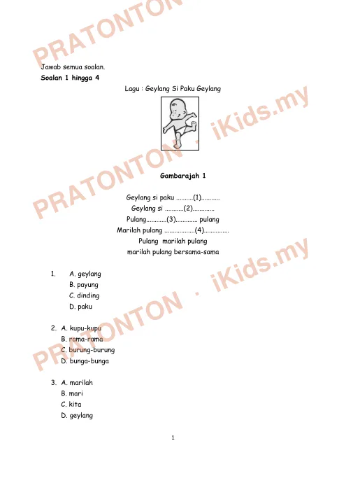 Pratonton muka 1 lembaran Pendidikan Muzik — Pendidikan Kesenian Tahun 3
