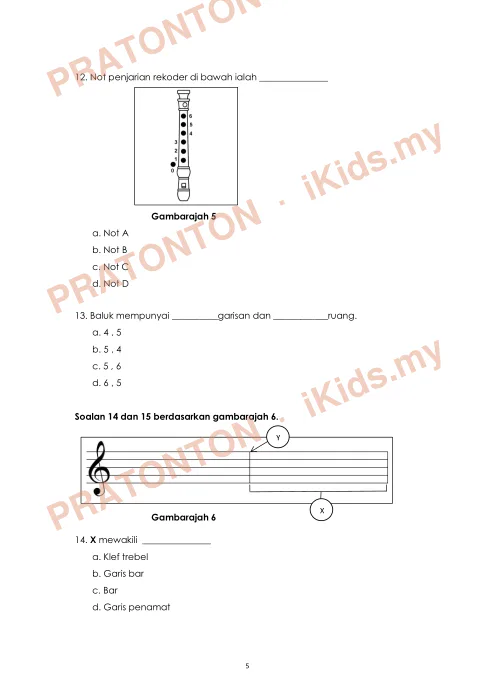 Pratonton muka 5 lembaran Pendidikan Muzik 4 — Pendidikan Kesenian Tahun 4