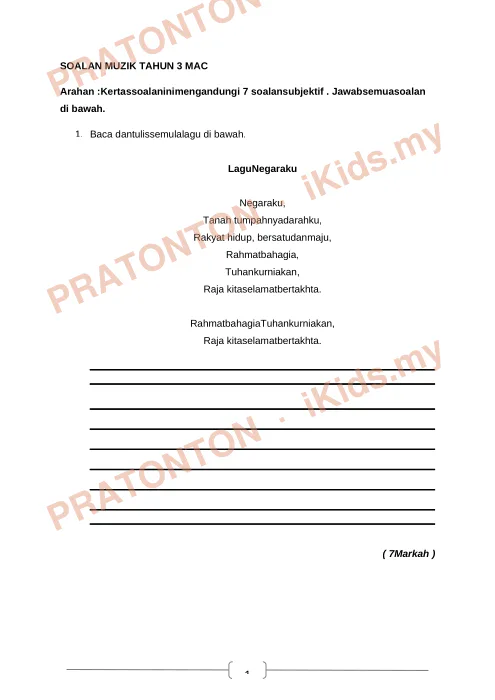 Pratonton muka 1 lembaran Pendidikan Muzik — Pendidikan Kesenian Tahun 3