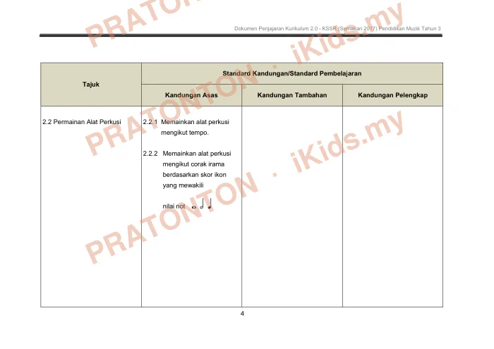 Pratonton muka 8 lembaran Pendidikan Muzik — Pendidikan Kesenian Tahun 3