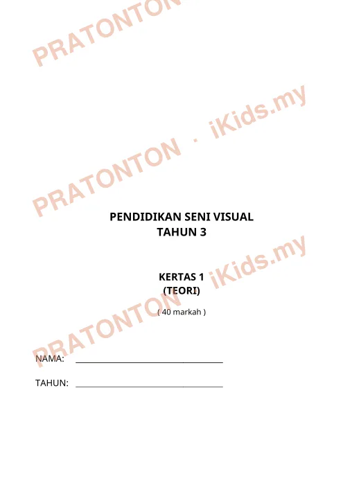 Pratonton muka 1 lembaran Pendidikan Seni Visual — Pendidikan Kesenian Tahun 3