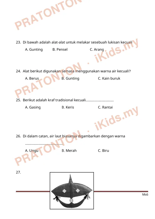 Pratonton muka 7 lembaran Pendidikan Seni Visual — Pendidikan Kesenian Tahun 3