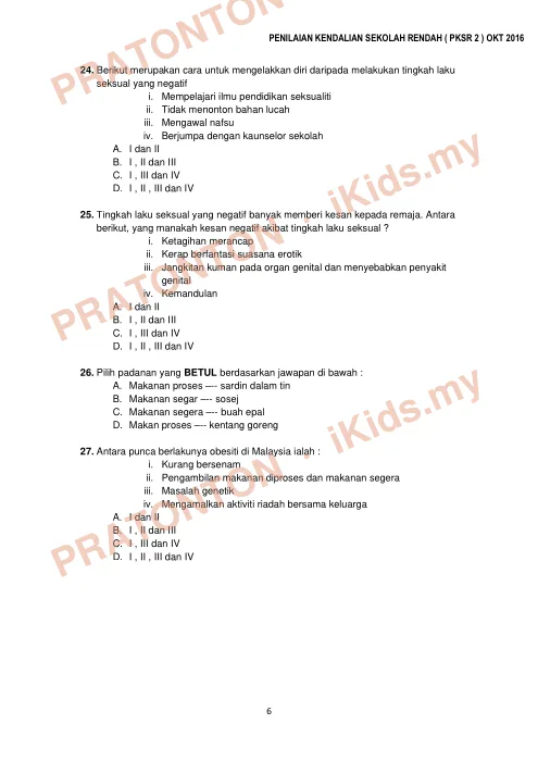 Pratonton muka 6 lembaran Penilaian Kendalian Sekolah Rendah (PKSR 2) 2016 — PJPK Tahun 6 — Pendidikan Kesihatan Tahun 6
