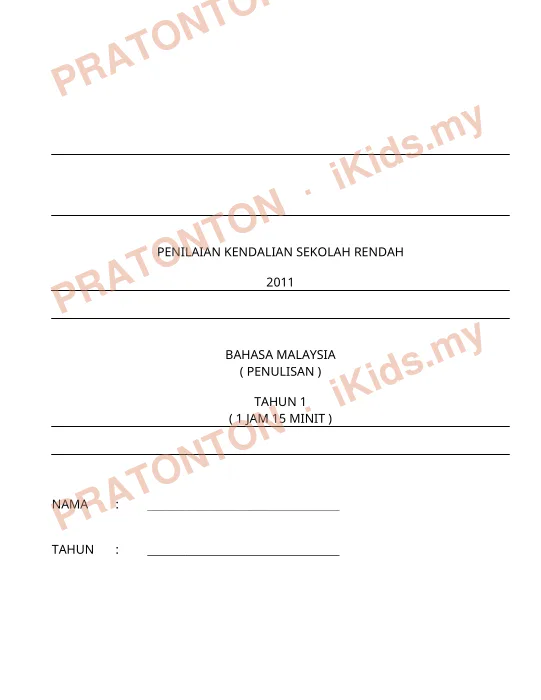 Pratonton muka 1 lembaran PENILAIAN KENDALIAN SEKOLAH RENDAH — Bahasa Melayu Tahun 1