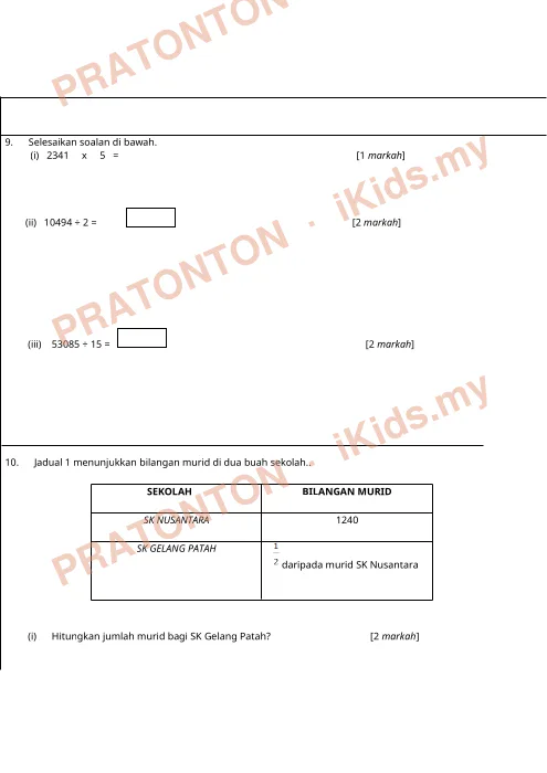 Pratonton muka 5 lembaran Penilaian Pertengahan Tahun SK Nusantara — Matematik Tahun 5 — Matematik Tahun 5