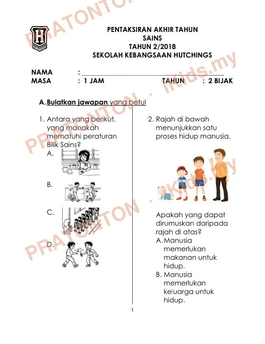 Pratonton muka 1 lembaran PENTAKSIRAN AKHIR TAHUN — Sains Tahun 2